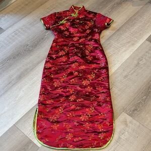 Red Floral Cheongsam Dress